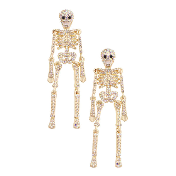 Spooky Pave Skeleton Earrings in White