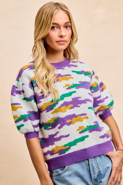 Mardi Gras Camo Sweater