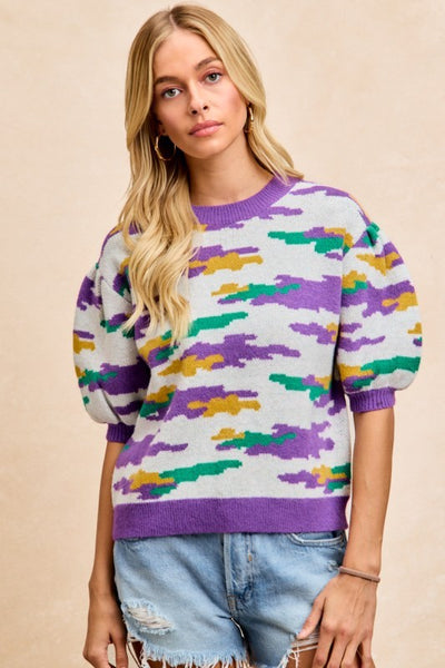 Mardi Gras Camo Sweater
