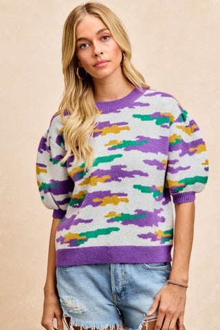 Mardi Gras Camo Sweater