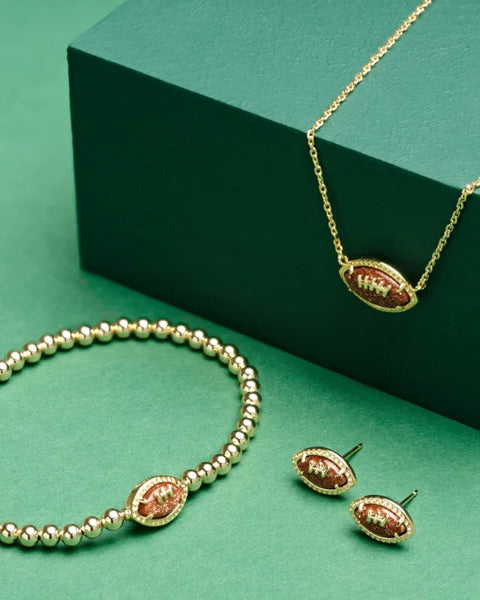 Kendra Scott Football Gold Short Pendant Necklace in Orange Goldstone