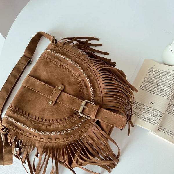 Vintage Camel Tassel Saddle Bag