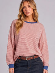 Vintage Stripe Contrast Trim Pullover - 4 Colors