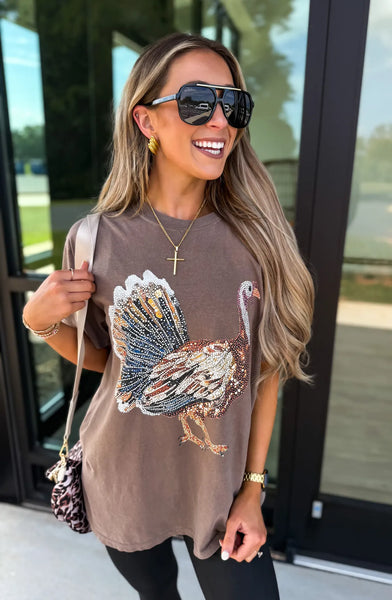 Faux Rhinestone Turkey T-Shirt