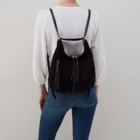 Hobo Merrin Suede w/ Whipstitch Cnvtbl Backpack in Black