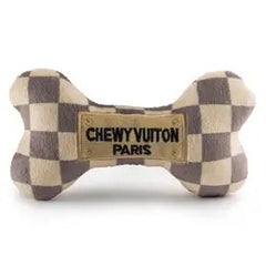 Checker Chewy Vuiton Bones Squeaker Dog Toy - 2 Sizes