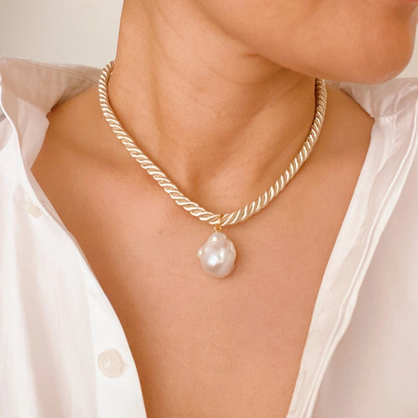 Satin Rope Baroque Pearl Necklace - 3 Colors