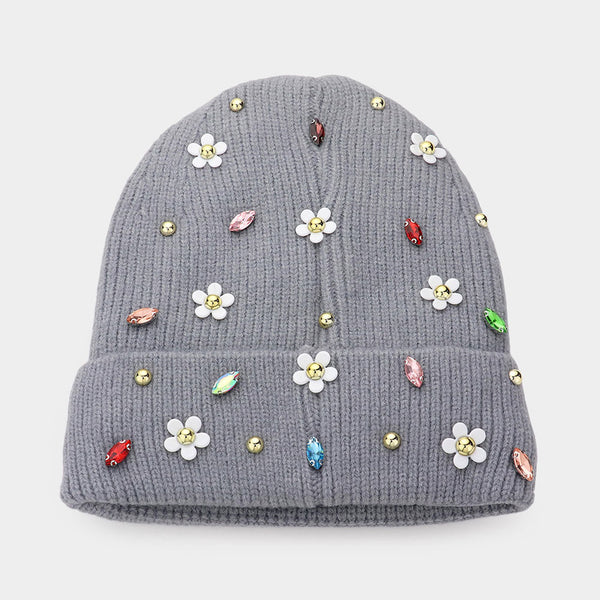 Daisy Flower Knit Beanie-3 Colors