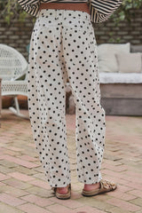 Polka Dot Print Cotton Barrel Leg Jeans
