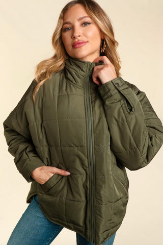 Olive Quilted Puffer Jacket