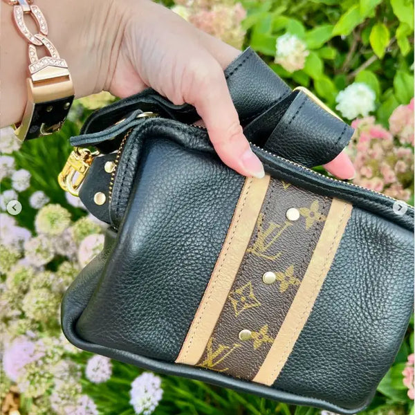Bella Belt Bag in Black Leather | Upcycled Lv
