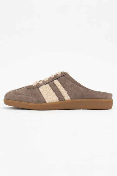 Sandra Fur Stripe Design Backless Mule Court Sneakers