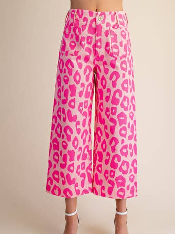 Colette Cropped Wide-Leg Neon Leopard Pants - 2 Colors