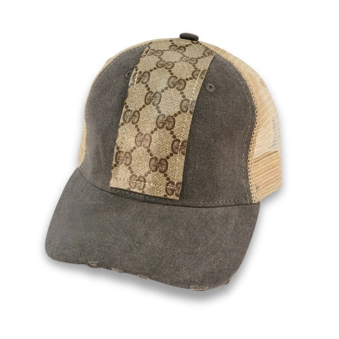 Couture Cap Trucker Hat in Upcycled Lv, Gucci