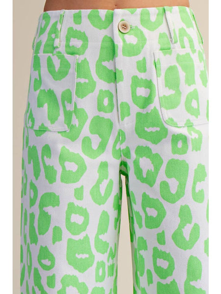 Colette Cropped Wide-Leg Neon Leopard Pants - 2 Colors