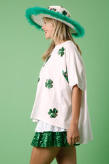 St. Patricks Sequin Clover and Hat Tee