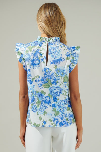 Truth Be Told Blue Floral Gabrielle Poplin Top