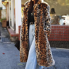 Contessa Leopard Pattern Faux Fur Long Coat
