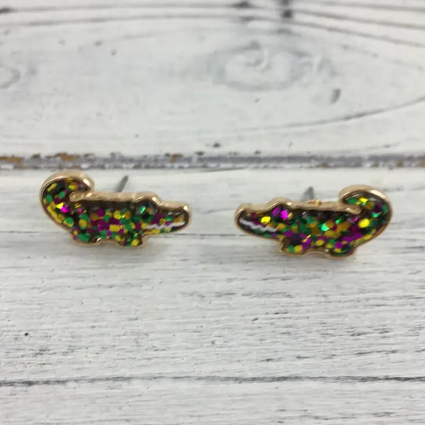 Mardi Gras Alligator Post Earrings