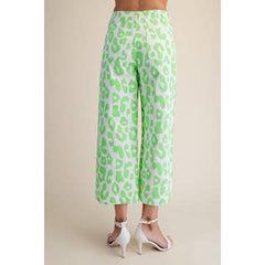 Colette Cropped Wide-Leg Neon Leopard Pants - 2 Colors