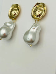 Chunky Baroque Pearl and Gold Dangle Earring