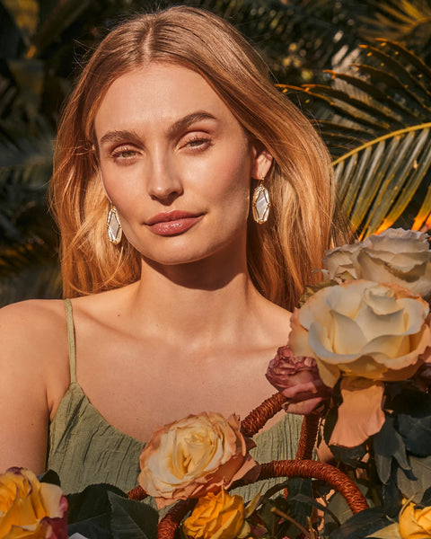 Kendra Scott Elle Lattice Frame Gold Drop Earrings-Multiple Options