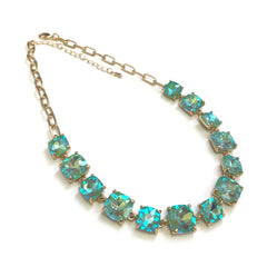 Cushion Cut Square Glass Crystal Linked Chain Necklace - 3 Colors