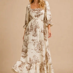 Vintage Pastoral Toile Maxi Dress