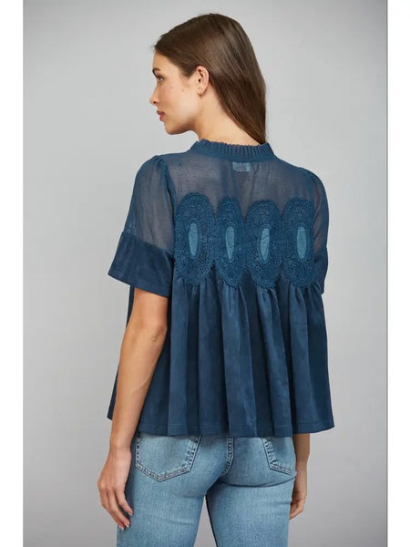 Kendall Mesh Top - Teal Blue Suede