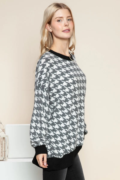 Brushed Houndstooth Print Top