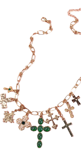 Emerald Cross Charm Necklace