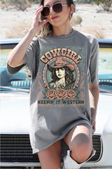 COWGIRL KEEPIN IT WESTERN OVERSIZED GRAPHIC TEE