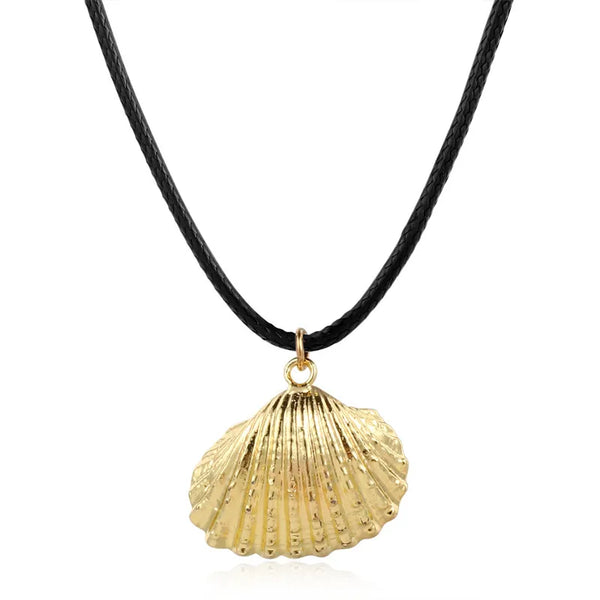 Shell Necklace On Black Rope-3 Options