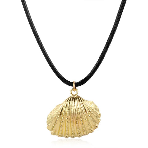 Shell Necklace On Black Rope-3 Options