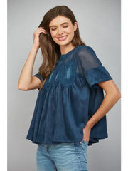 Kendall Mesh Top - Teal Blue Suede