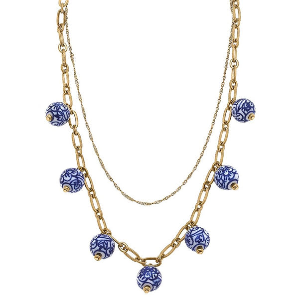 Paloma Chinoiserie Drip Necklace in Blue White A Little Bird Boutique