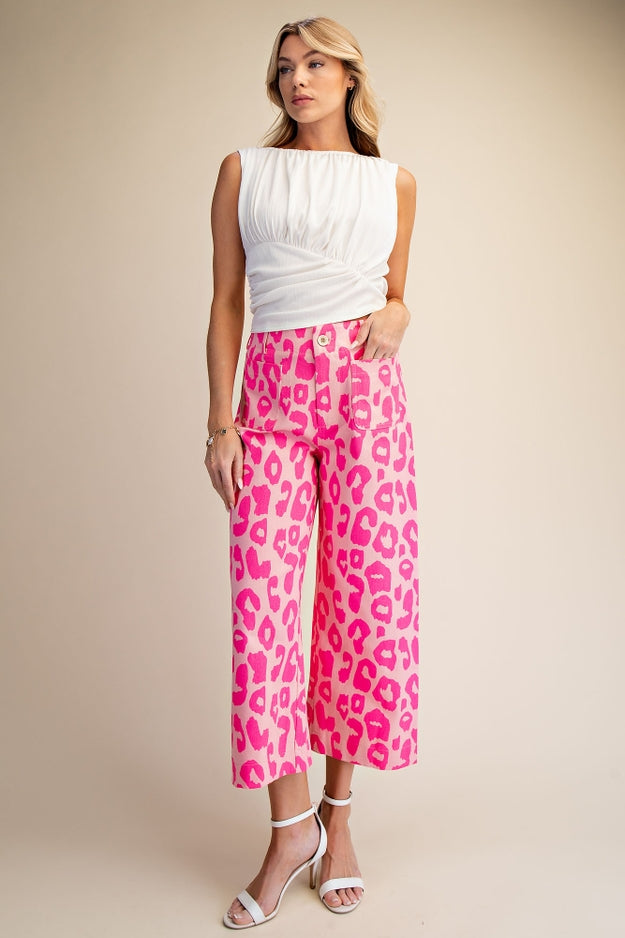 Colette Cropped Wide-Leg Neon Leopard Pants - 2 Colors