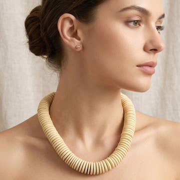Chunky Wooden Disc Beaded Statement Necklace