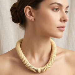 Chunky Wooden Disc Beaded Statement Necklace