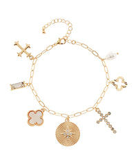 Textured Coin Multi Charm Bracelet