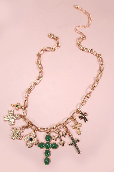 Emerald Cross Charm Necklace