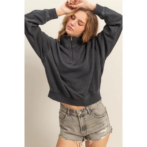 Posie Half Zip Up Terry Sweatshirt-2 Colors