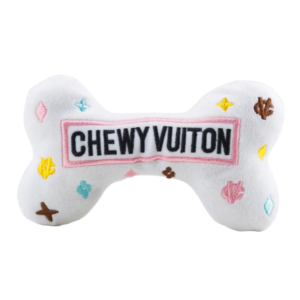 White Chewy Vuiton Bones Squeaker Dog Toy