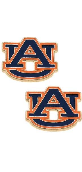 Auburn Tigers Enamel Logo Stud Earrings in Shiny Gold