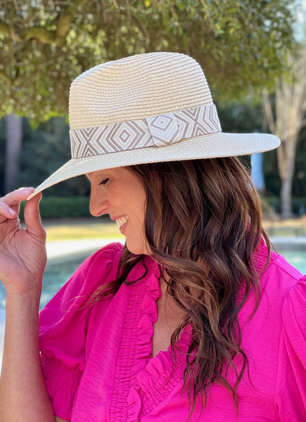 Adrienne Hat with Printed Band-Natural