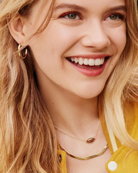 Kendra Scott Football Gold Short Pendant Necklace in Orange Goldstone