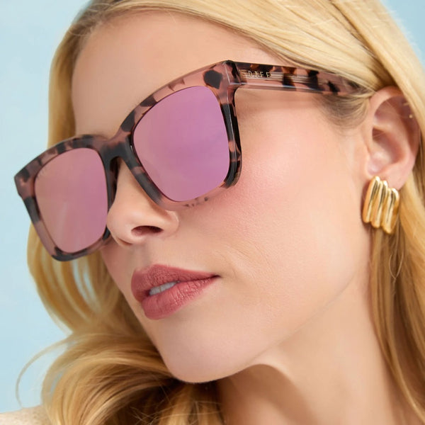 DIFF Meredith Himalayan Tortoise Light Pink Mirror Sunglasses