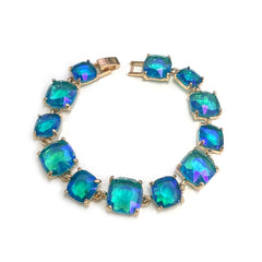 Cushion Cut Glass Crystal Linked Station Bracelet - 3 Colors