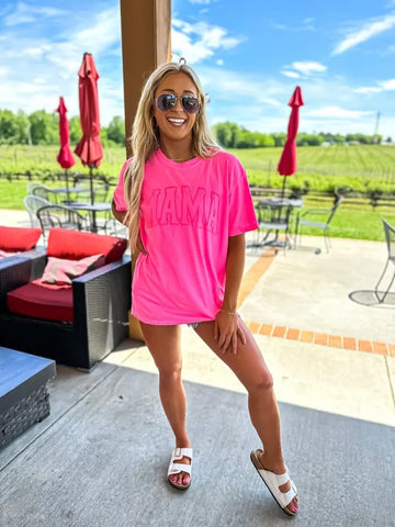 Neon Pink Mama Puff Letter Graphic Tee