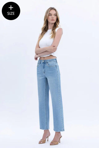 Lovervet  - High Rise Ankle studded slim wide leg Jeans